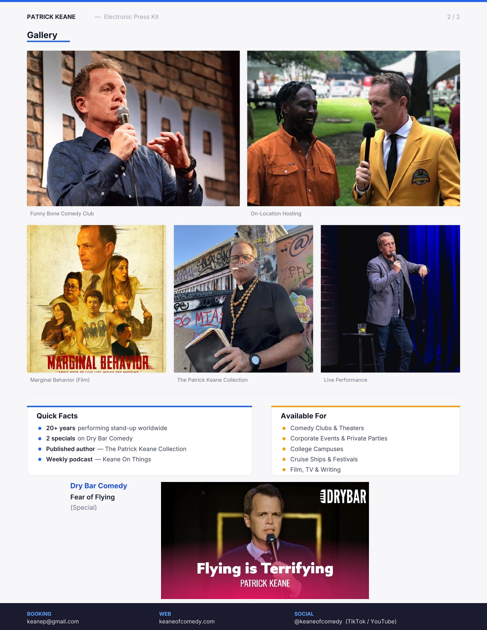 Patrick Keane Electronic Press Kit page 2