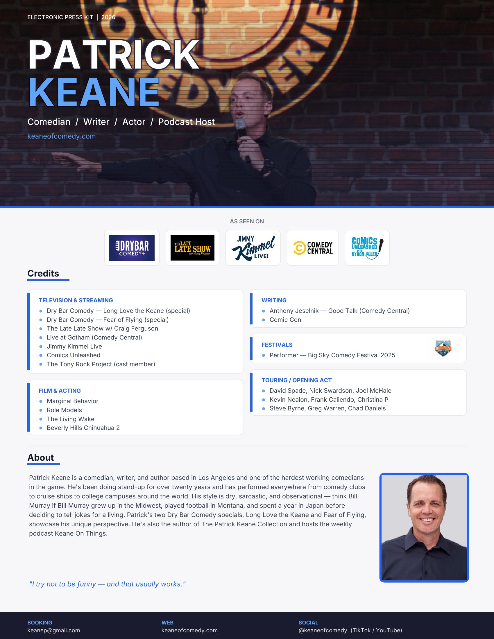 Patrick Keane Electronic Press Kit page 1